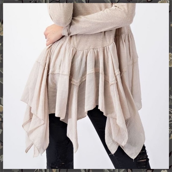 EASEL Long Sleeved Asymmetrical Ruffled Hem Lightweight Tunic Top - Picture 13 of 14